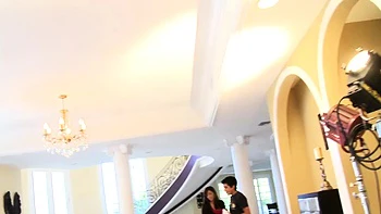 Brunette pornstar fingers and blows in stockings