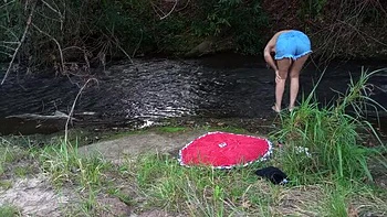 Stranger Fucks and Sucks Pussy by Jungle Waterfall