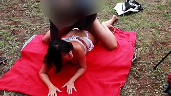Brunette MILF Fucks Hard at Anal Beach Party Outdoors