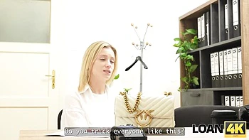 Cheerful blonde seduced for office sex with stranger