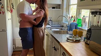 Horny Wife Fucks Doggy While Washing Dishes - Loud Moaning Latina MILF