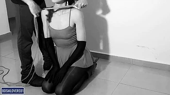 Sub Slut Squirts Hard Bound in Black Pantyhose