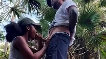 Amateur ebony blowjob outdoor POV