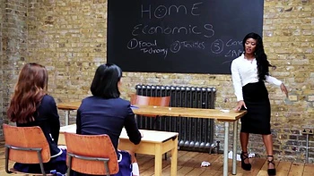 White lesbian students suck ebony teacher's cock
