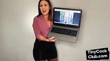 Upskirt Babe Teases Small Cocks with Strap-On
