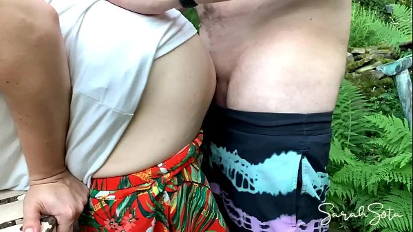 Outdoor Quickie with standing doggystyle - huge load of cum on her ass