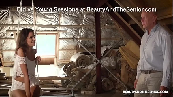 Babe Swings on Lucky Senior's Cock