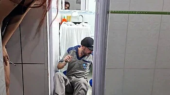 Young Brazilian Girl Sucks and Fucks Older Plumber Stranger