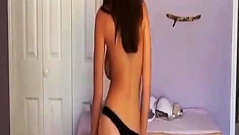 Perfect brunette babe strips solo with big tits