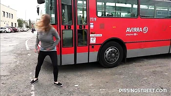 Pissing Outdoor Sex with Shaved Girl from Pissing Street