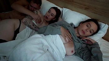 Stepmom and Stepsis Fuck Stepson in Hotel Threesome