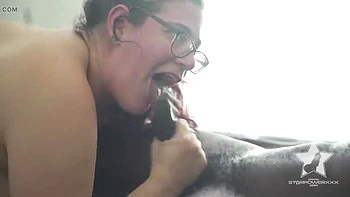 Nerdy MILF with Glasses Sucks Huge BBC, Mouthful Cum