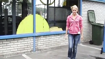 Blonde babe Sophie Moone strips nude washing her car