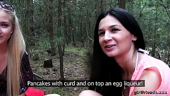 Kitten Strips, Licks Pussy & Fingering Outdoors