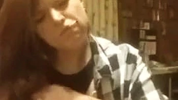 Redhead Amateur Smokes Tits Out