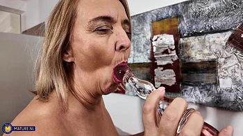 58yo Blonde Nicole V Masturbates Big Saggy Tits Get Wet