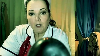Cruel Brunette Nurse Traps Mature Woman with Plastic Bag