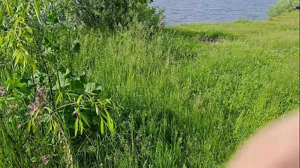 The exhibitionist man saw a lonely girl in nature and took out his dick in front of her and began to masturbate the dick in front unfamiliar beauty, he risks scaring her, but she likes to look at a big male dick and wants to see his cumshot