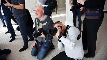 Brunette Strips and Masturbates Behind Scenes