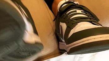 Tall blonde amateur with foot fetish jerking live