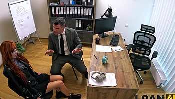 Redhead Lilly Mays fucks hung boyfriend hard in office