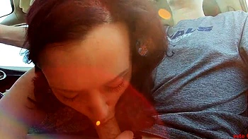 Road Trip Blowjob and Cumshot with Sexy Brunette MILF