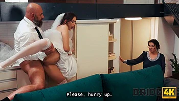 Brunette Bride Rides and Blows Doggy Missionary