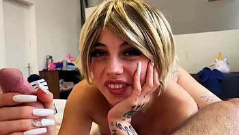 Blonde Amateur Sucks Cock, I Cum Inside