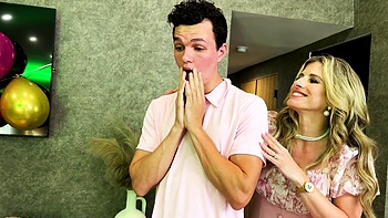 Two blondes share a huge dick in a steamy threesome