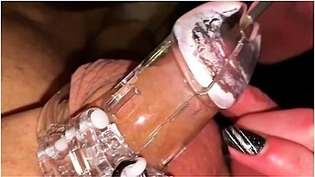 Dick Play In Chastity Belt By Makeup Brush And My Tongue