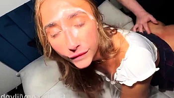 Hot busty blonde blowjob and quick sex
