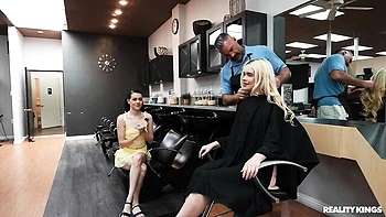 An awesome double blowjob with hot Selena Love and Khloe Kingsley
