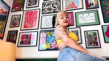 Blonde teen in solo action with her pussy